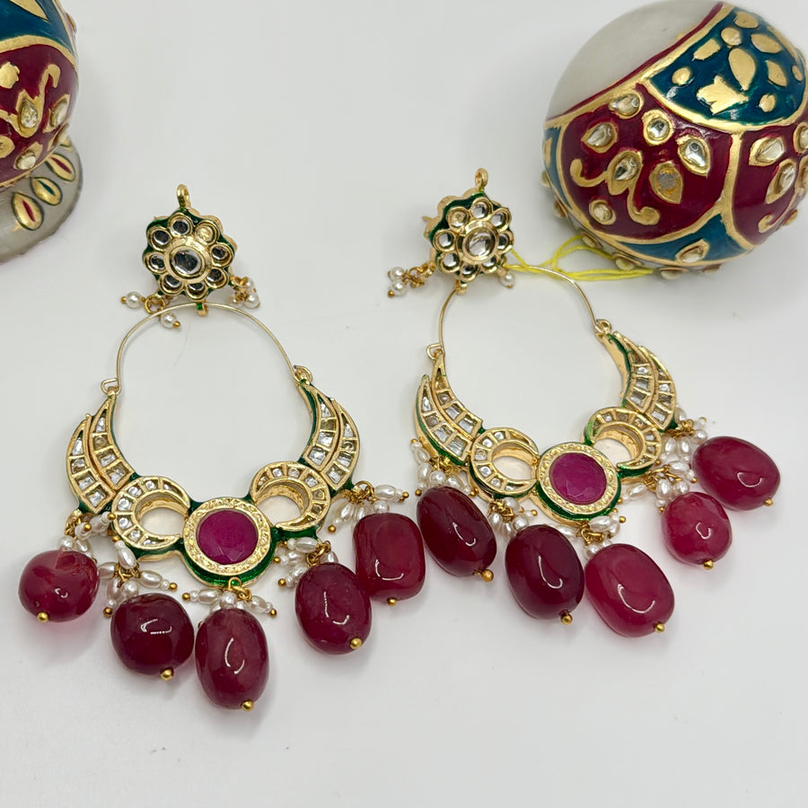 Ruby Kundan Chand Bali Earrings