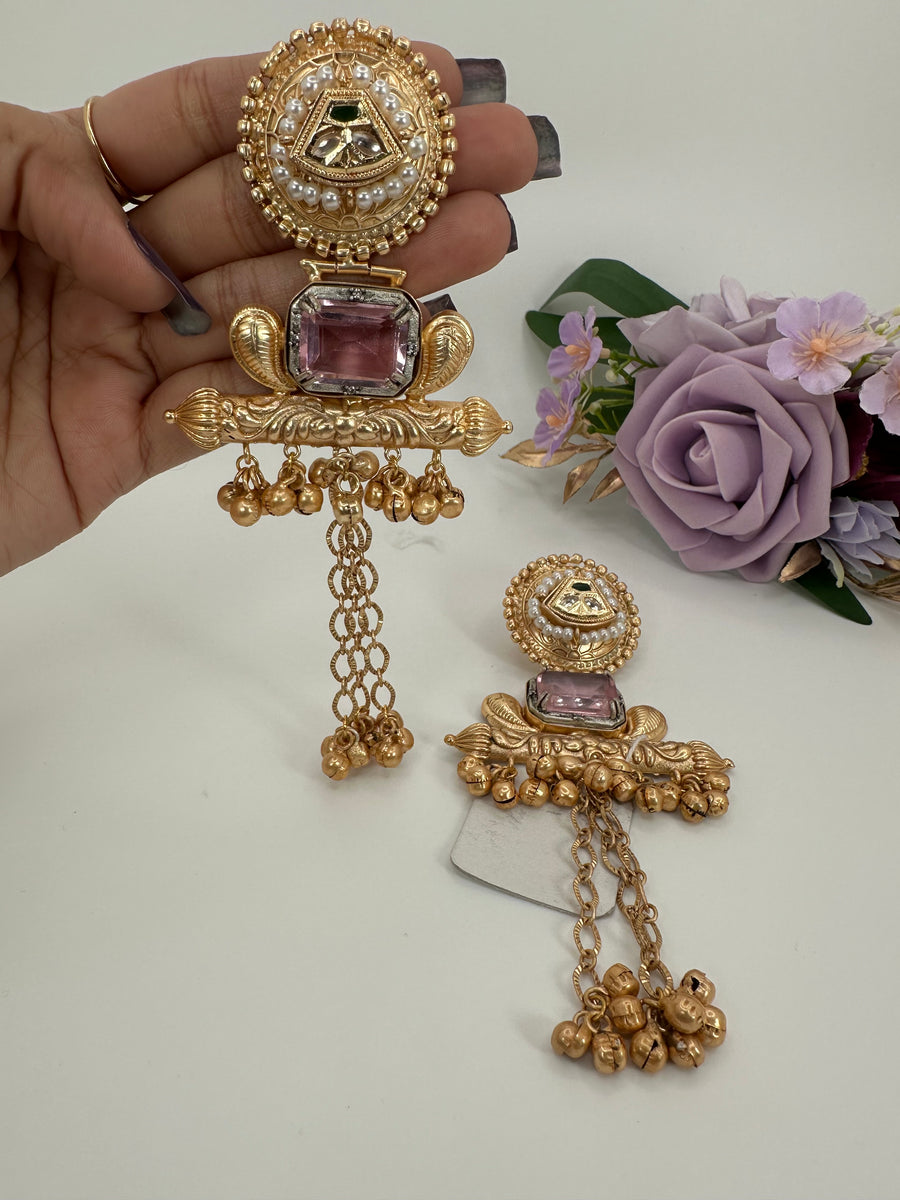 Pink Silver Lookalike Lightweight Kashmiri Jhumka Earrings