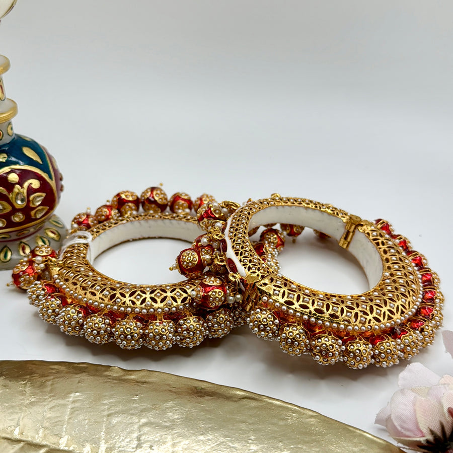 Red Meenakari Pacheli Openable Bangle Pair(Size 2.6)