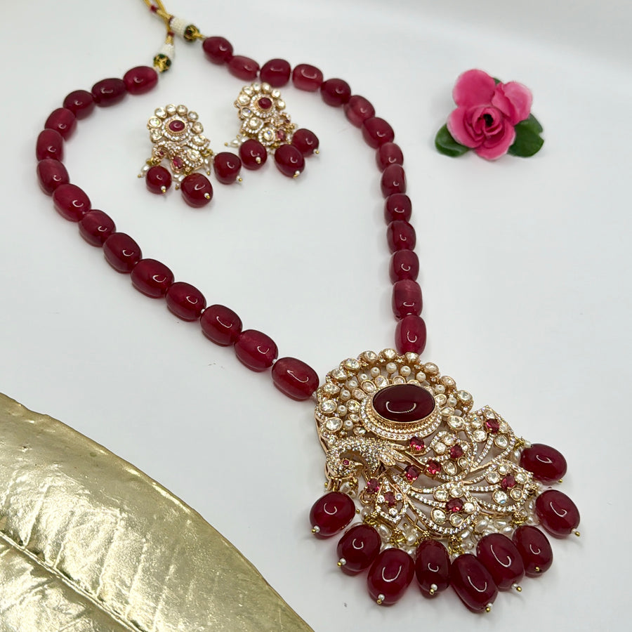 Ruby Kundan Statement Long Necklace Set