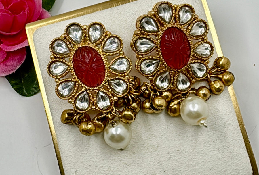 Ruby Gold Lookalike Ghungroo Studs