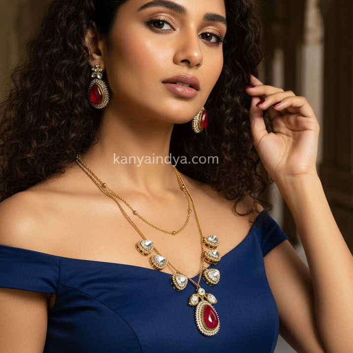 Ruby Moissanite Two Layer Necklace Set