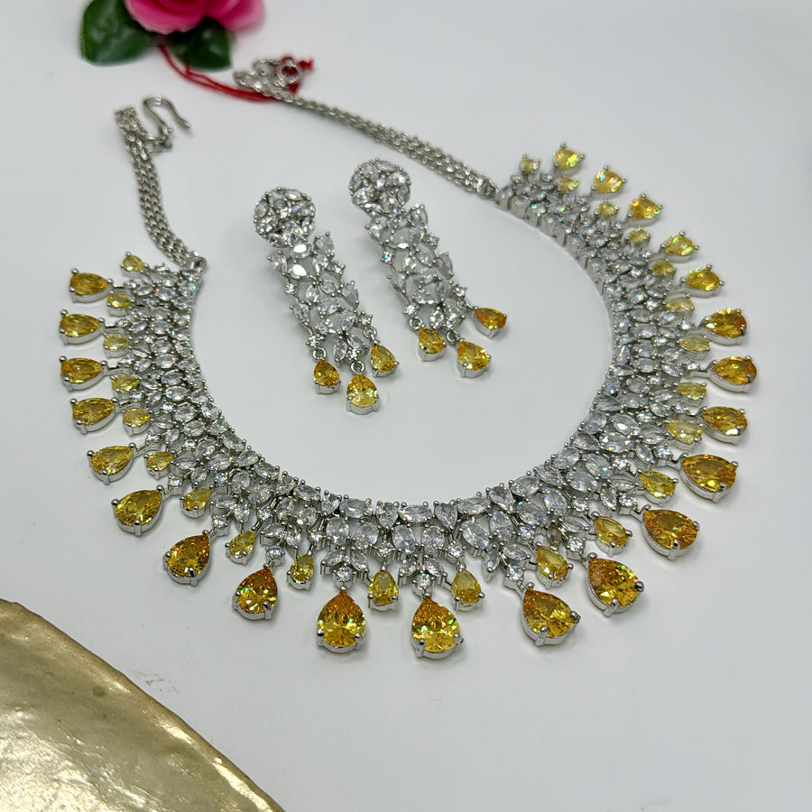 Yellow American Diamond Necklace Set