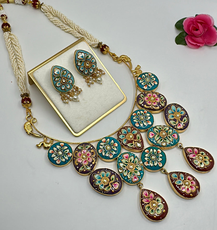 Turquoise Tanjore Necklace Set