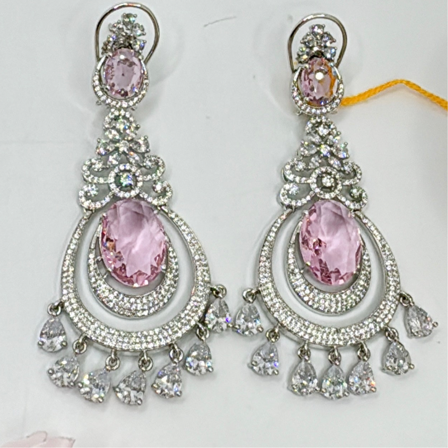 Pink American Diamonds Statement Earrings