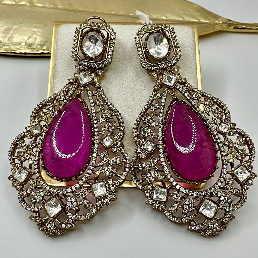 Hot Pink Doublet Moissanite Statement Earrings