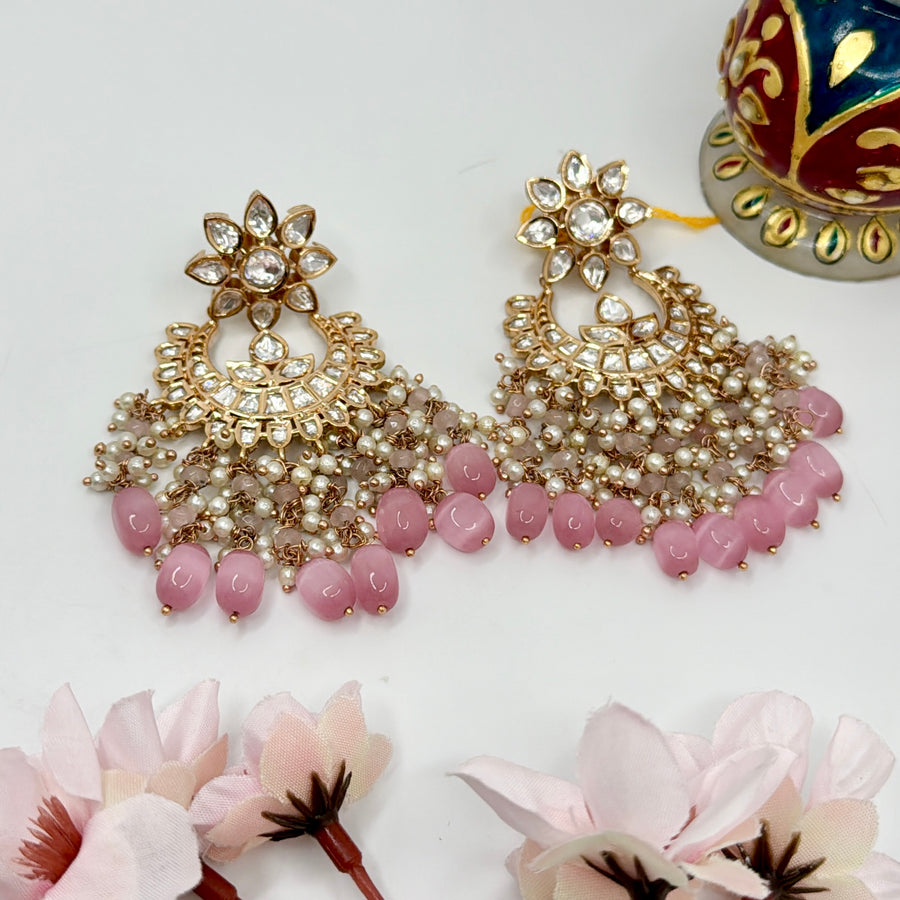 Pink Tyaani Inspired Kundan Statement Chand Bali Earrings