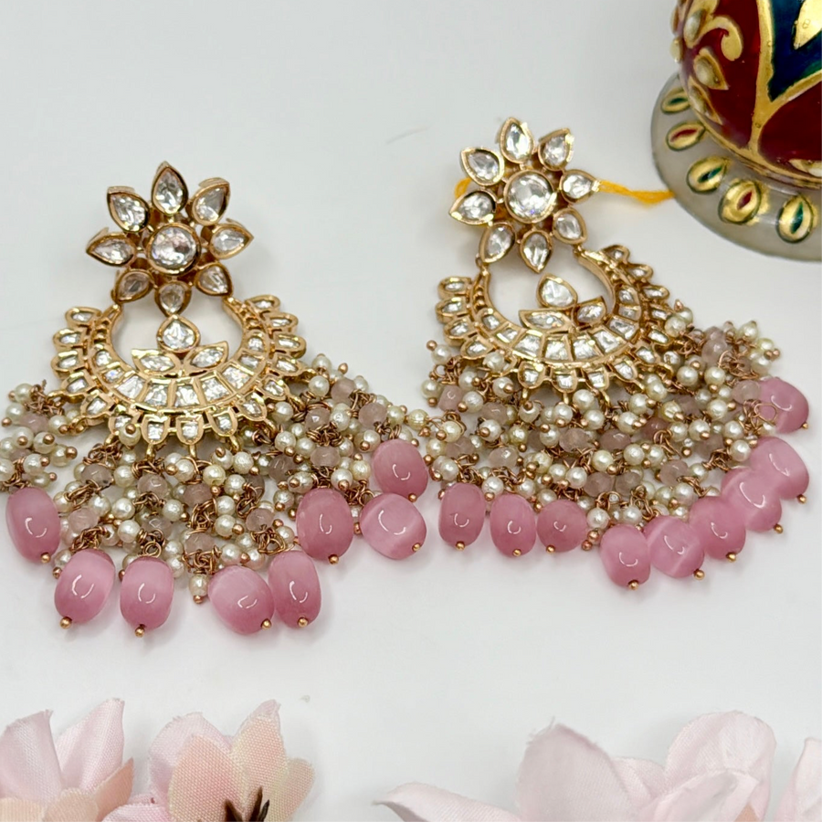 Pink Tyaani Inspired Kundan Statement Chand Bali Earrings