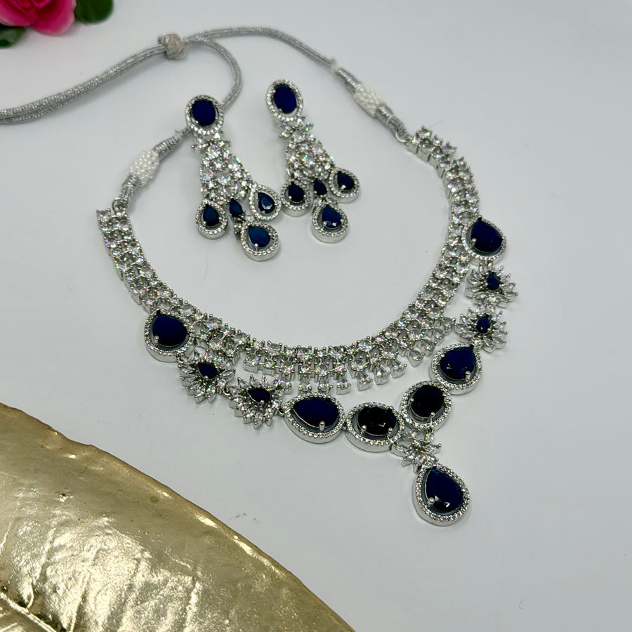 Blue Sapphire American Diamonds Necklace Set