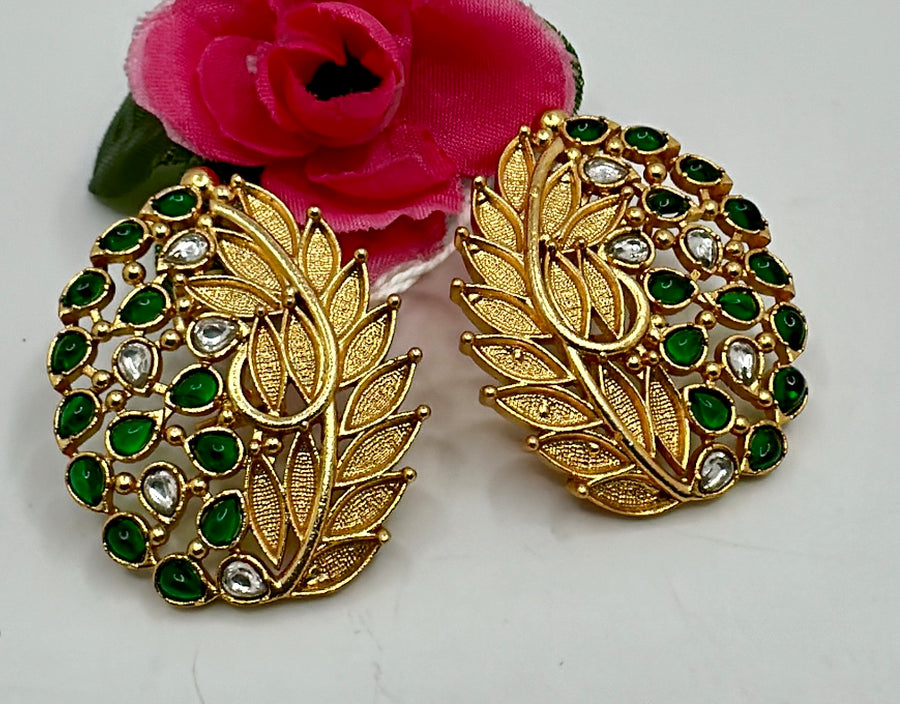 Green Gold Lookalike Leaf Studs