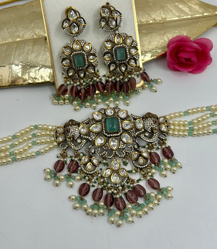 Ruby And Mint Victorian Choker Set