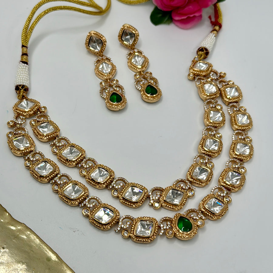 Clear & Green Kundan Necklace Set