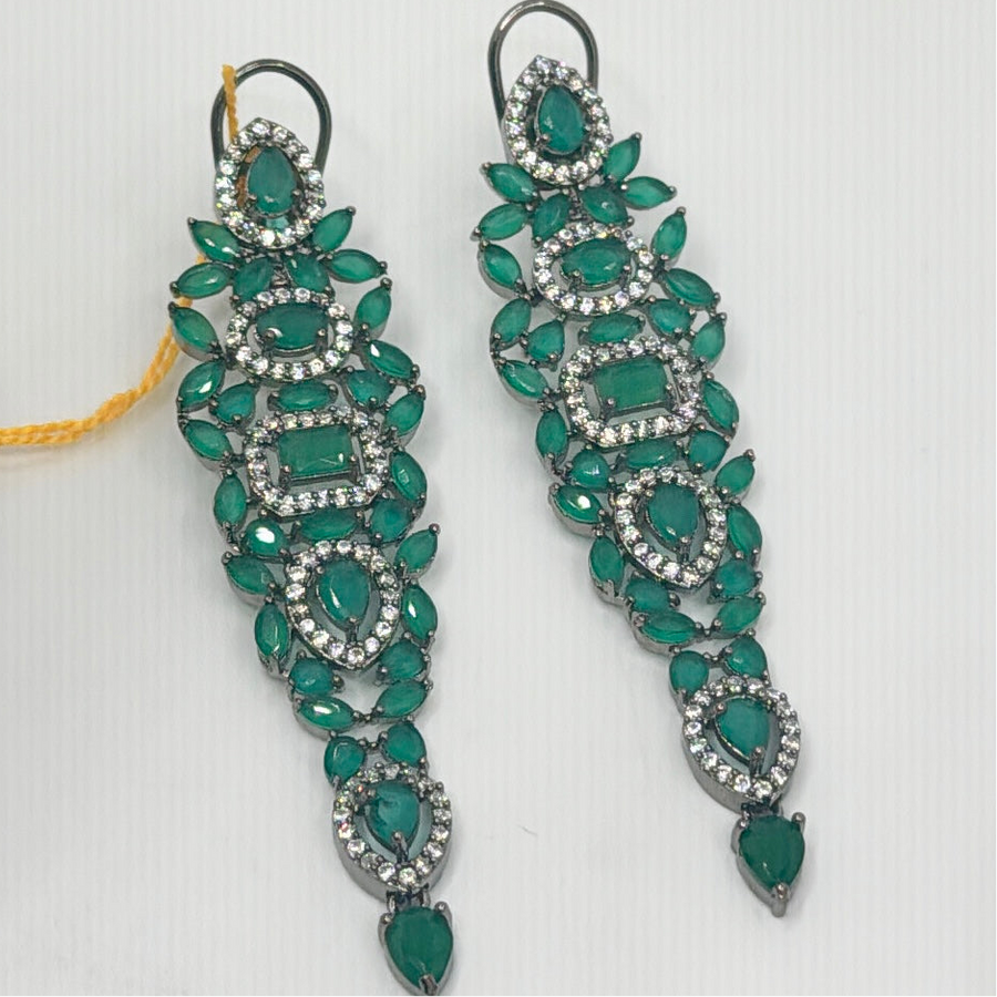 Green American Diamond Chic Earrings