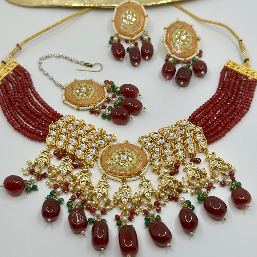 Ruby Meenakari Kundan Necklace Set