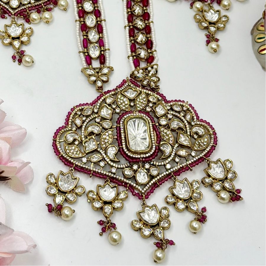 Ruby Red Statement Kundan Long Necklace Set