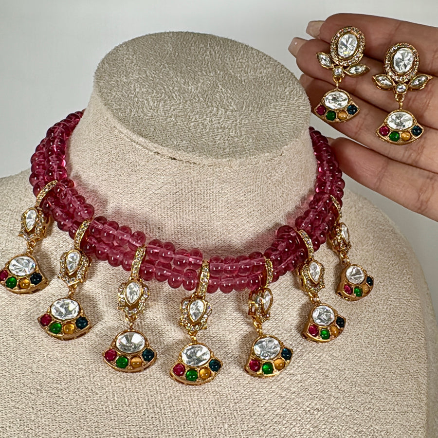 Ruby Pearl & Paachi Jadau Charms Necklace Set