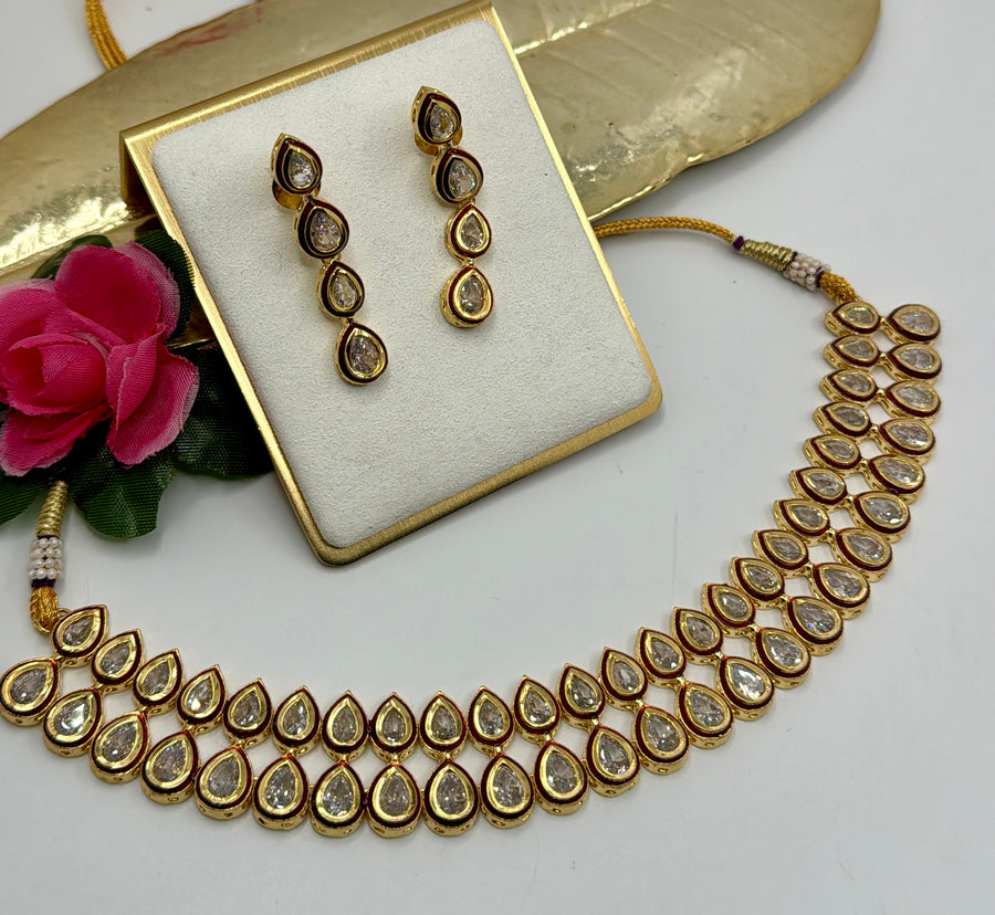 Ruby Red Kundan Necklace Set