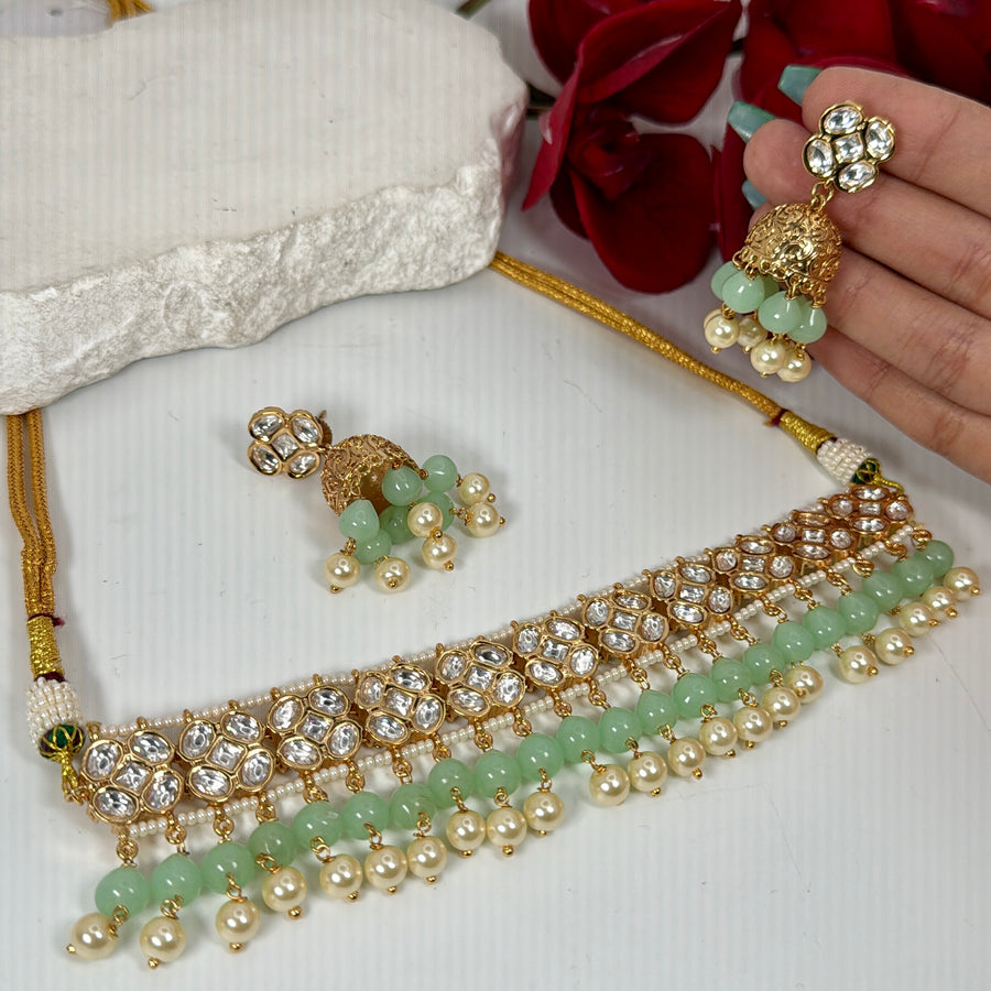 Mint Tyaani Inspired Polki Kundan Choker Necklace Set