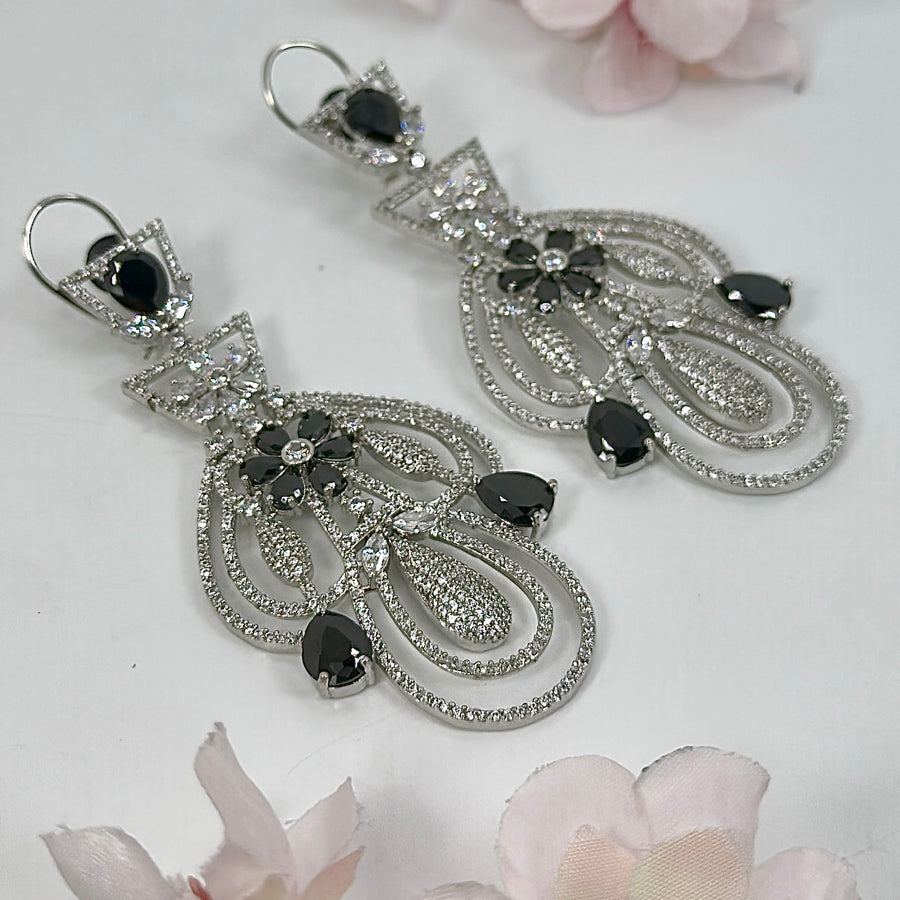 Black Cubic Zirconia American Diamonds Lightweight Cocktail Earrings