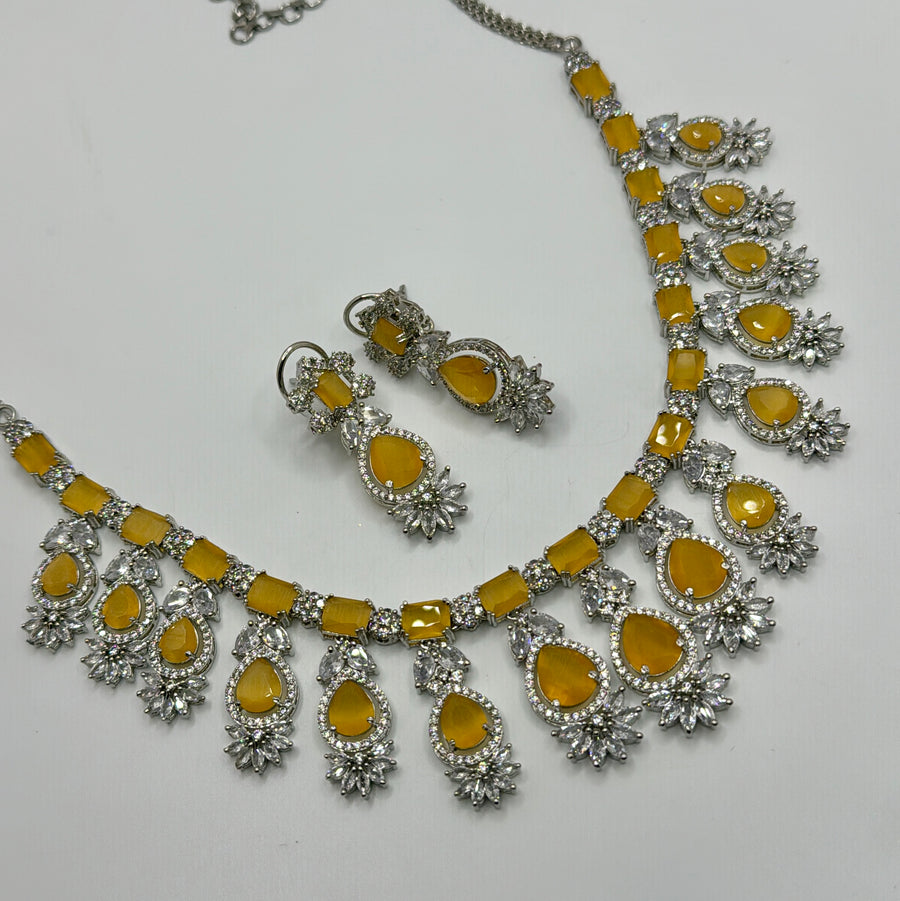 Yellow American Diamond Necklace Set