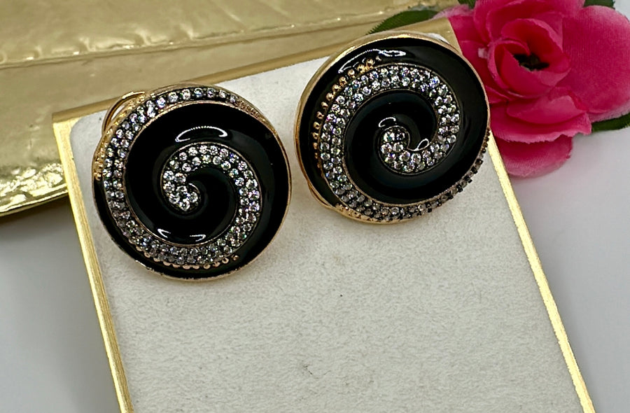 Black Enamel & American Diamonds Studs