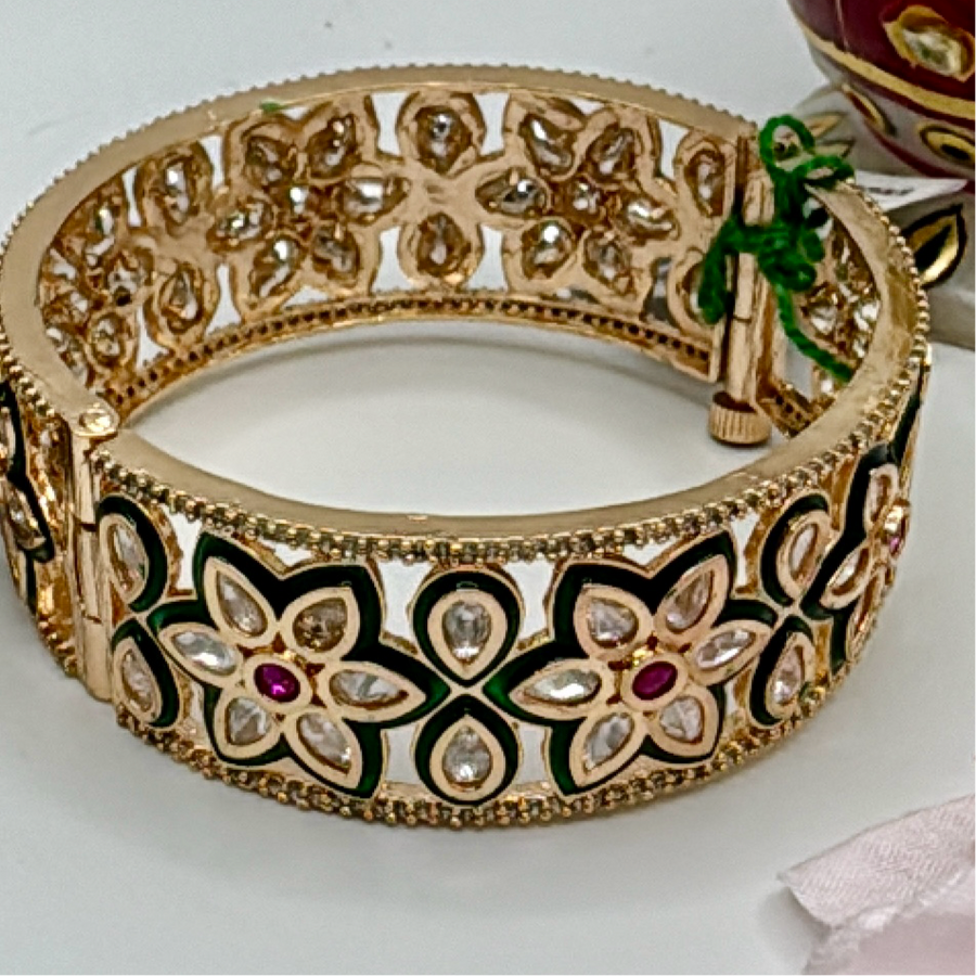 Green & Ruby Openable Kundan Bangle Pair(Size 2.2)