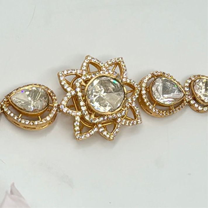 Clear Moissanite Kundan Dainty Adjustable Bracelet