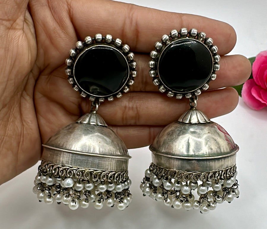 Black Silver Lookalike Dainty Jhumka