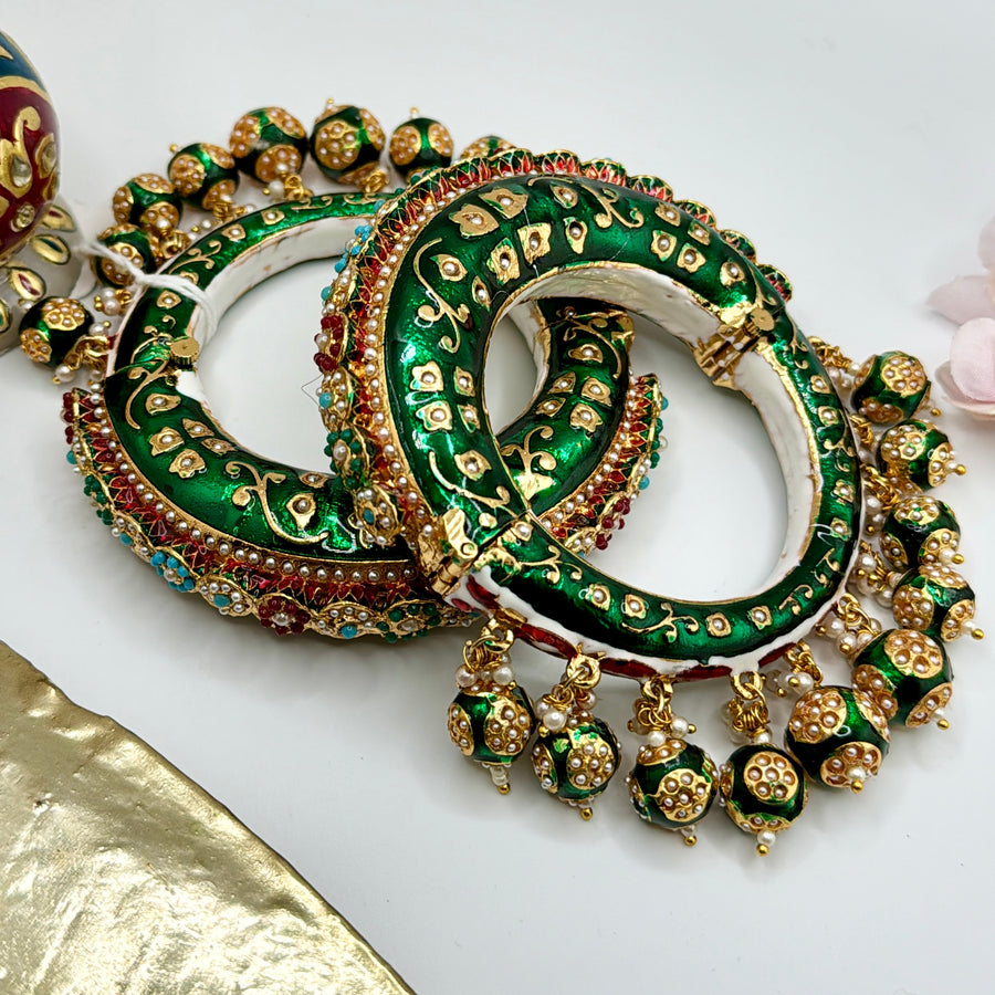 Green Meenakari Pacheli Openable Bangle Pair(Size 2.6)