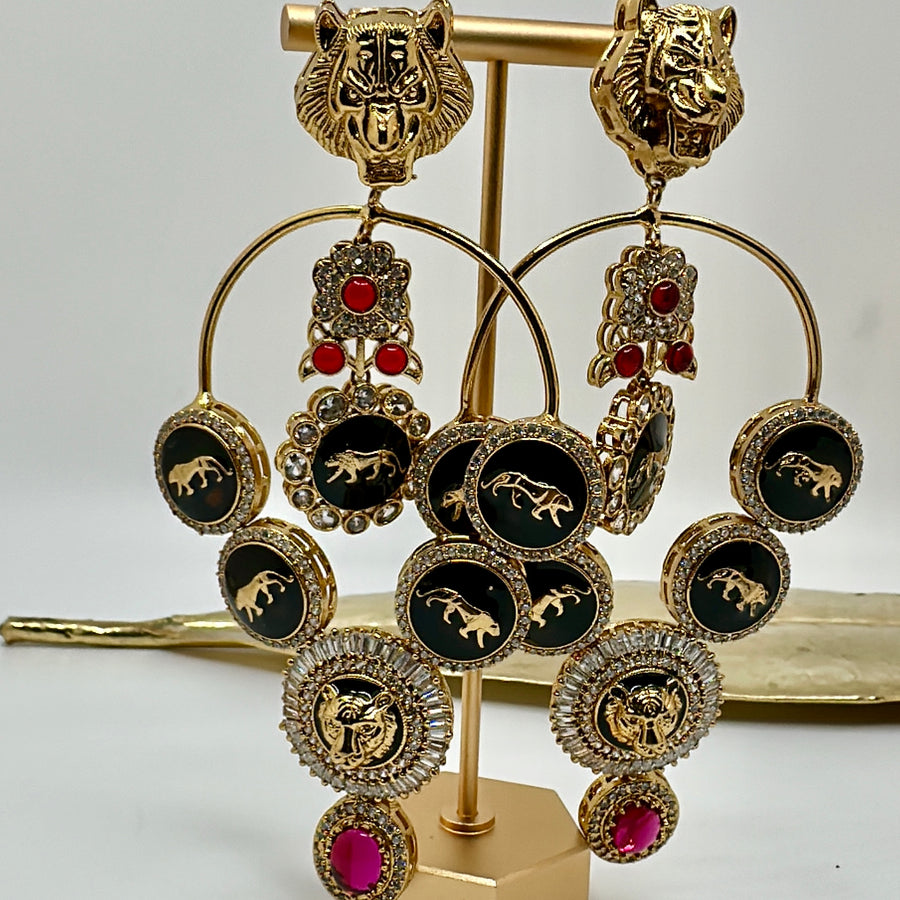 Black & Ruby 
Sabya Inspired Statement Chand Bali Earrings