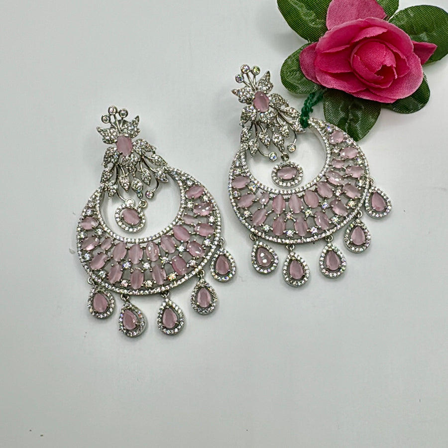 Pink American Diamonds Statement Chand Bali