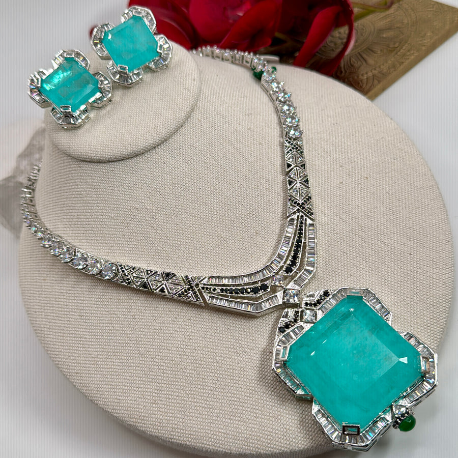 Turquoise Doublet Cubic Zirconia Priyanka Chopra Necklace Set
