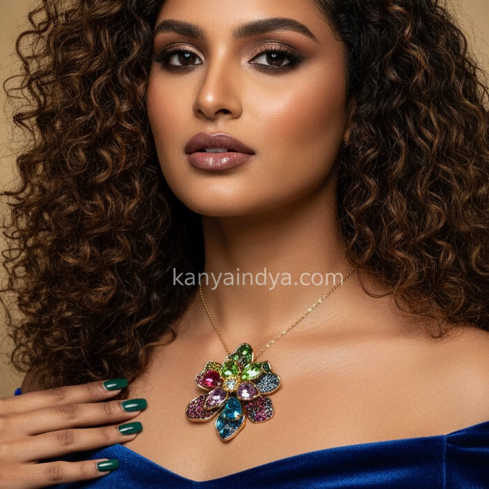 Multi Swarovski Crystals Italian Statement Pendant Necklace Set