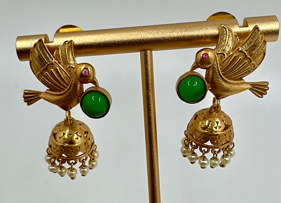 Mint Gold Lookalike Bird Jhumka