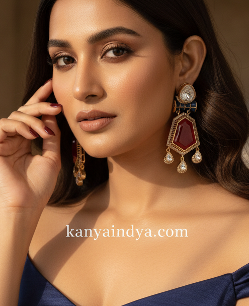 Ruby Doublet & Blue Jadau Moissanite Earrings