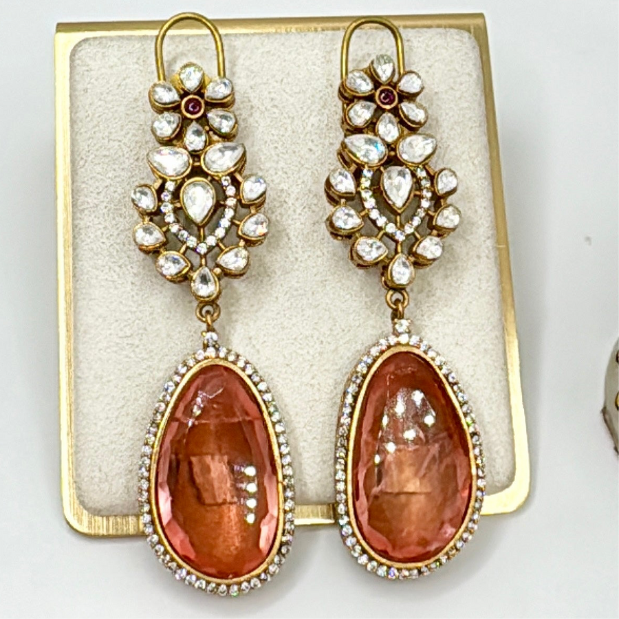 Orange Doublet Moissanite Kundan Earrings