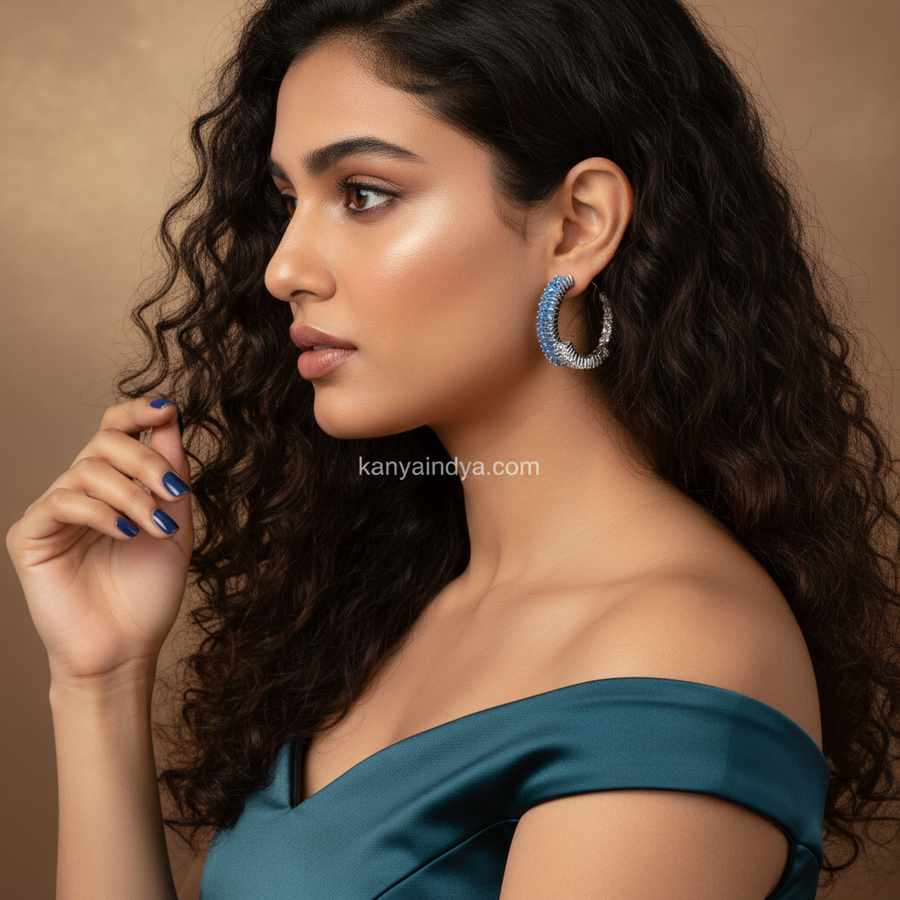 Blue Italian Cubic Zirconia Hoop Earrings