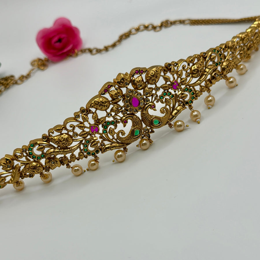 Green Gold Kundan Kamarband Waist Belt