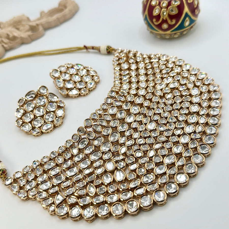 Clear Premium Kundan Polki Necklace Set