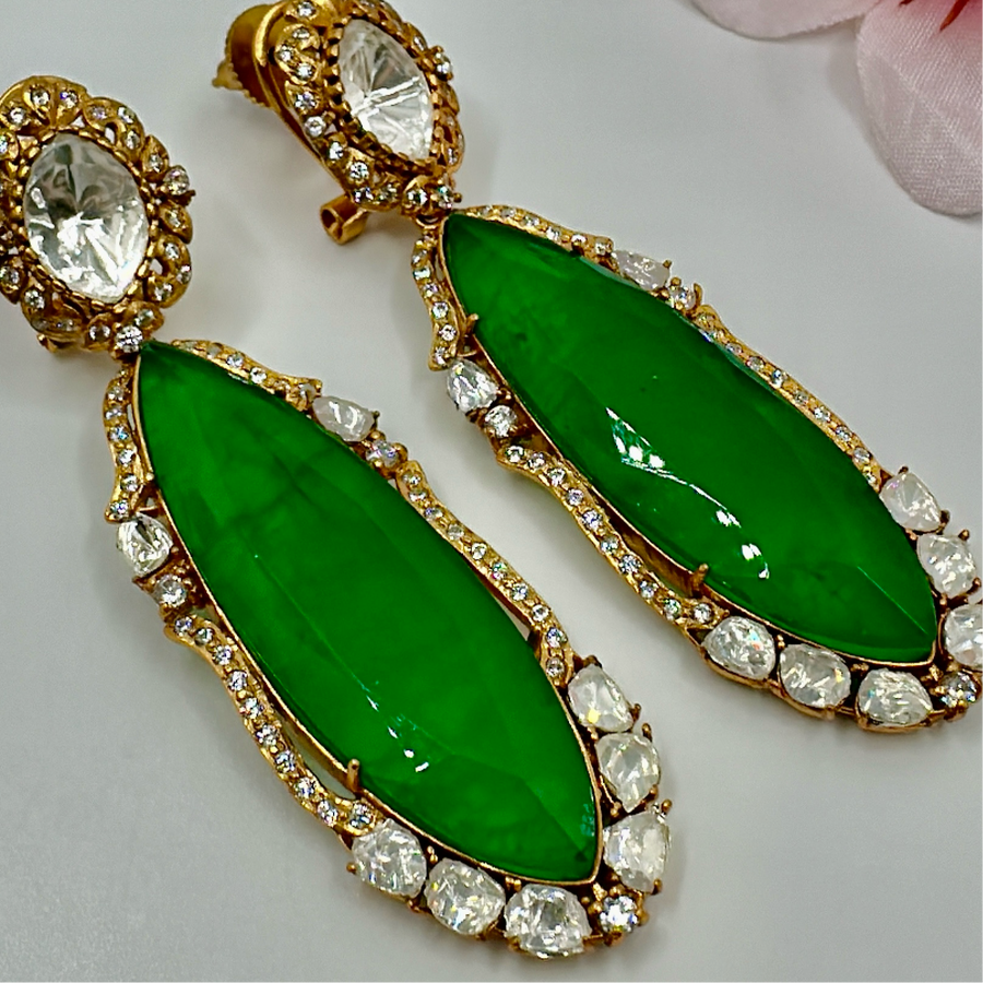 Green Doublet & Moissanite Statement Earrings