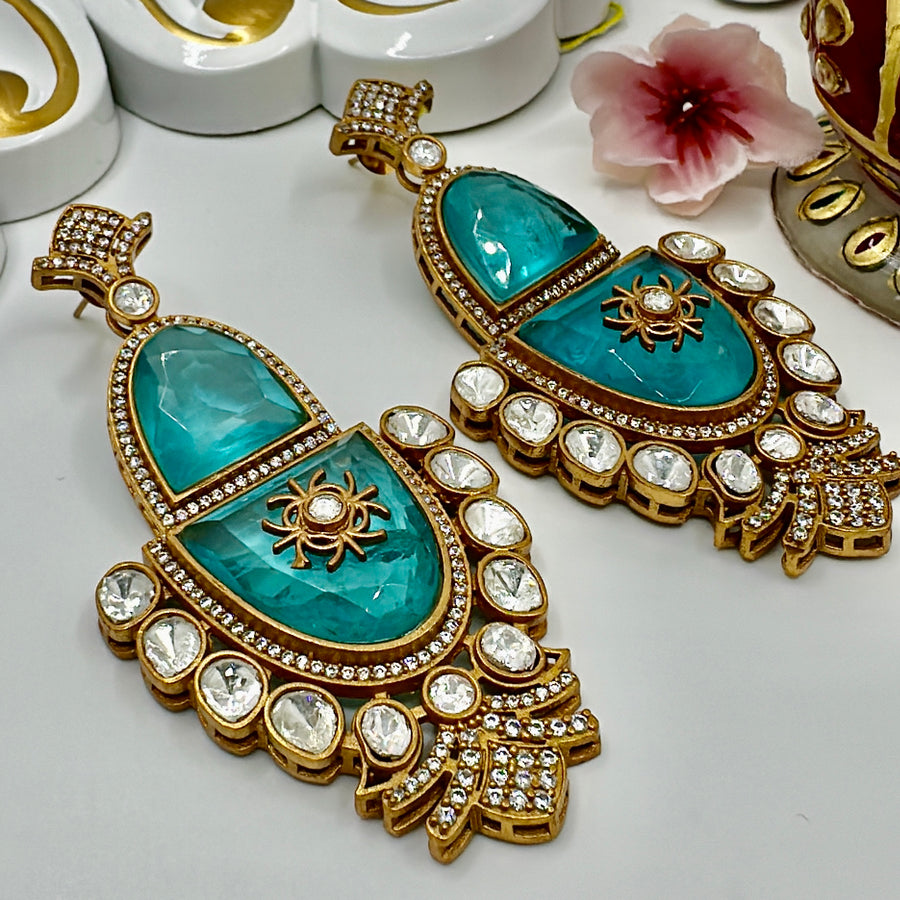 Turquoise Doublet & Moissanite Statement Earrings