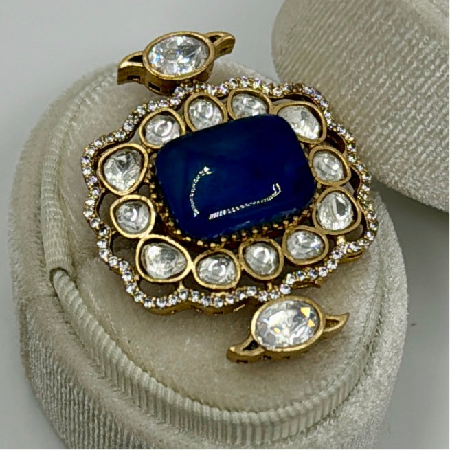 Blue Doublet & Moissanite Kundan Adjustable Finger Ring