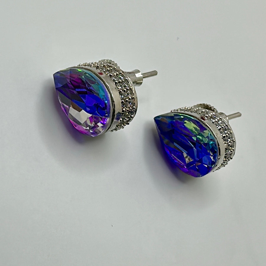 Purple Dual Tone Swarovski Drop Studs