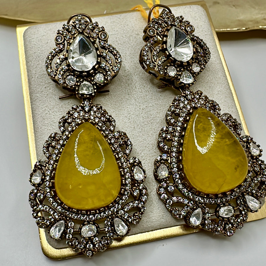 Yellow Doublet & Moissanite Kundan Earrings