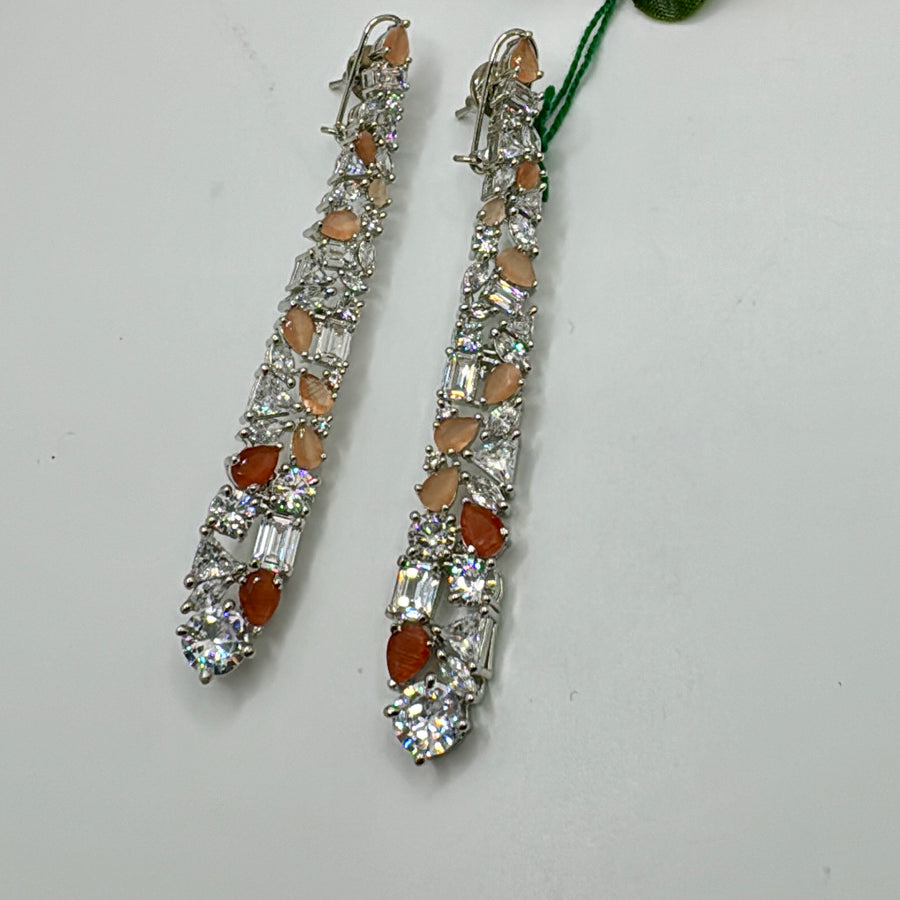 Orange American Diamonds Slender Earrings