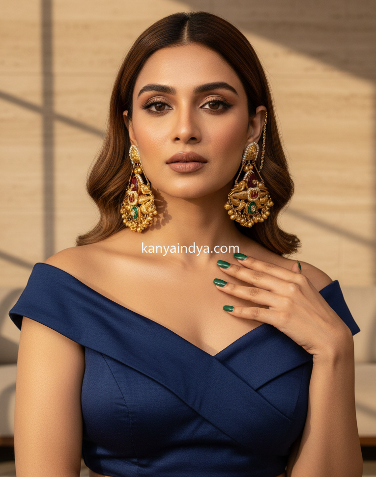 Ruby Silver Lookalike Gold Statement Chand Bali Earrings