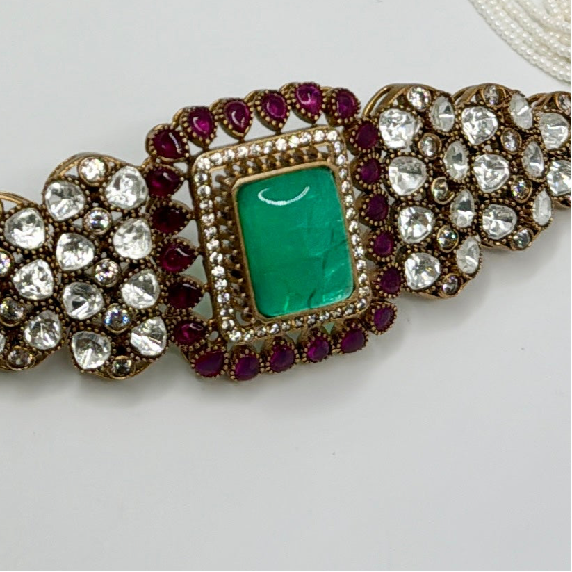 Green & Ruby Doublet Kundan Choker Set