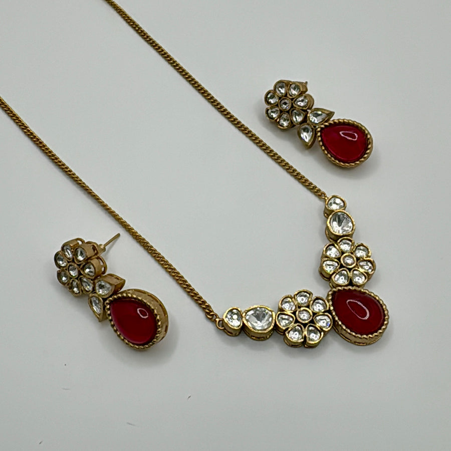 Ruby Dainty Moissanite Necklace Set