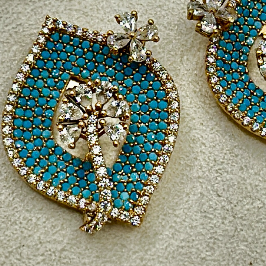 Turquoise Invisible Setting American Diamonds Earrings