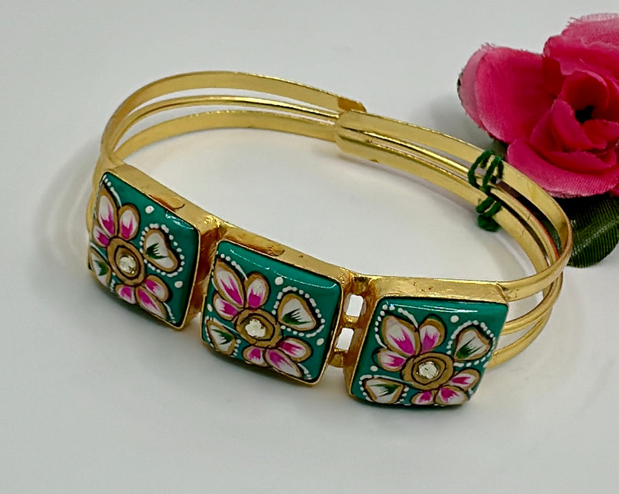 Teal Tanjore Cuff (Adjustable)